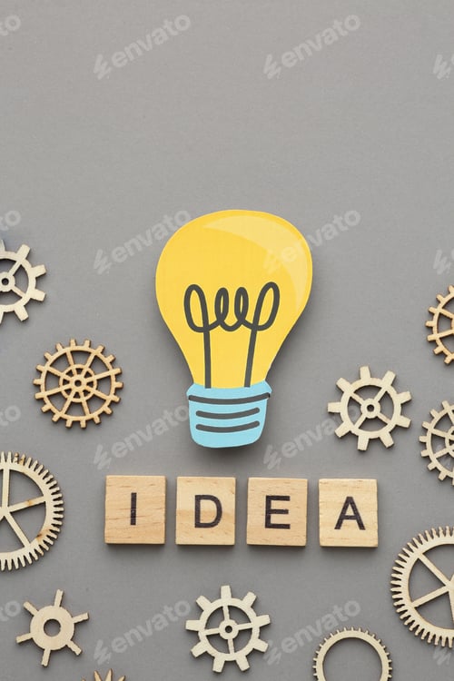 Preview: Creative thinking ideas and innovation concepts. Yellow coloured light bulb on the background