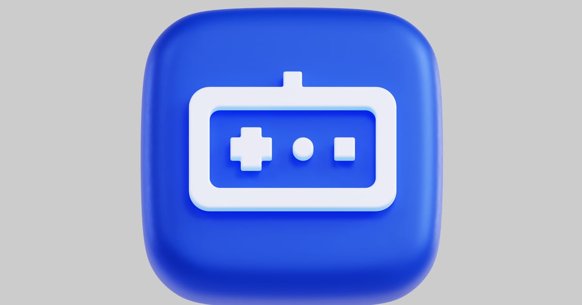 Blue gaming console app icon 3D, Incl. game & joystick - Envato
