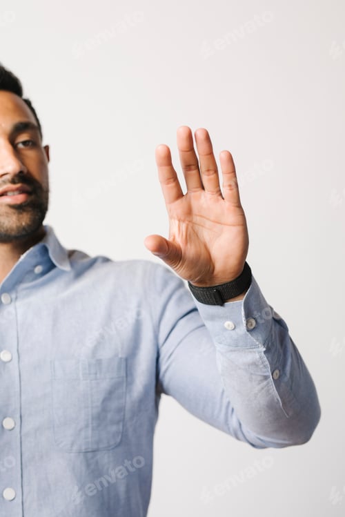 Preview: Man using a transparent screen