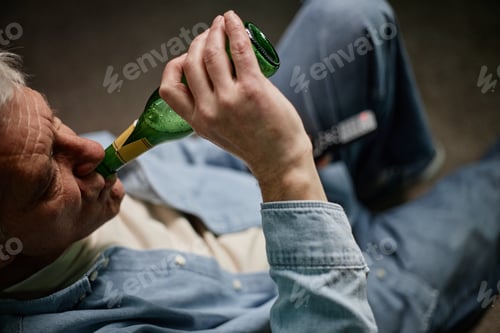 Preview: Drinking Beer while Sitting in Denim Outfit