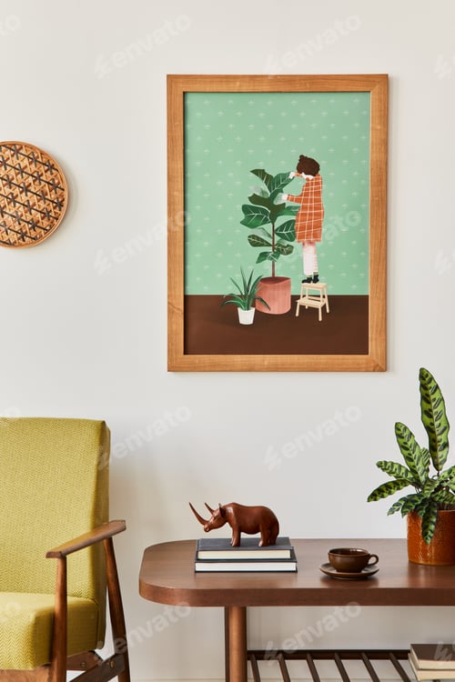 Preview: Minimalist composition of living room with brown mock up picture frame