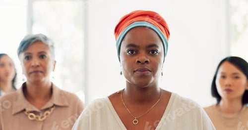 Preview: Team, business women and walking in office building with focus, global company and empowerment. Div