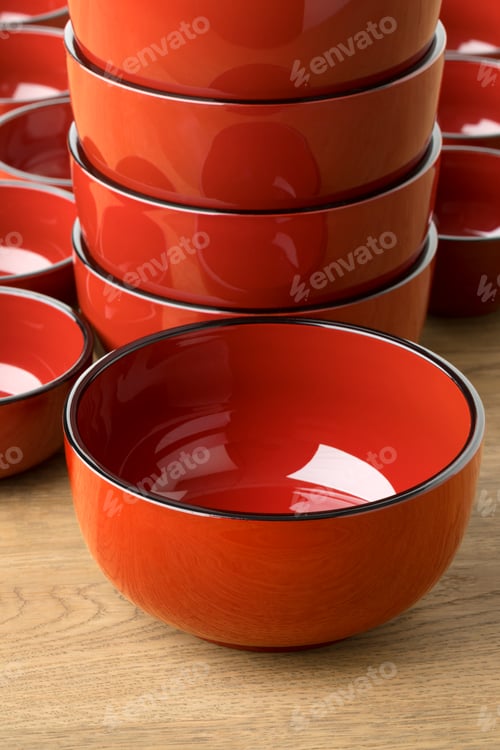 Preview: Stack of traditional red lacquered Japanese bowls
