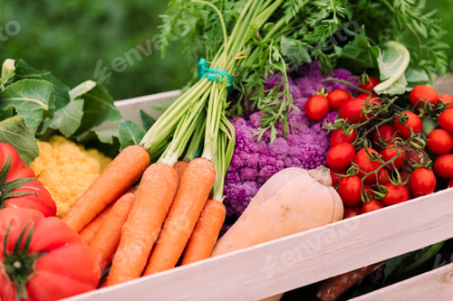 Preview: close up of a box full of vegetables and greens