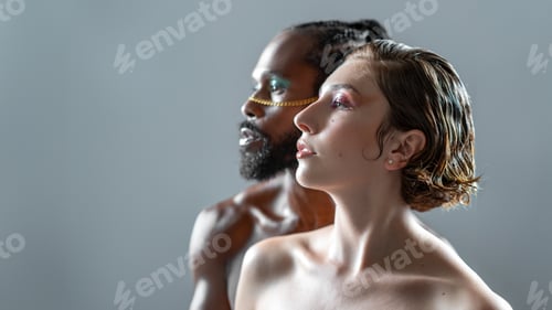 Preview: Gender equality concept. Gay male and female wearing make