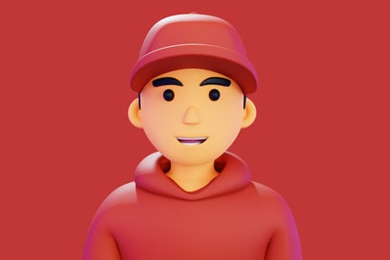 Preview: Cartoon character wearing a red hoodie and hat.