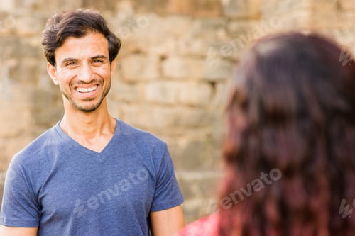 Preview: indian mature man handsome portrait with toothy smile standing on isolate copy space background