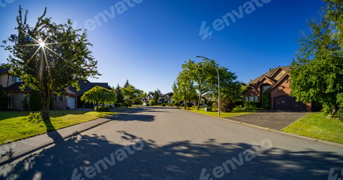 Preview: Residential Homes in a suburban city street sunny morning. Surrey, Vancouver, BC, Canada