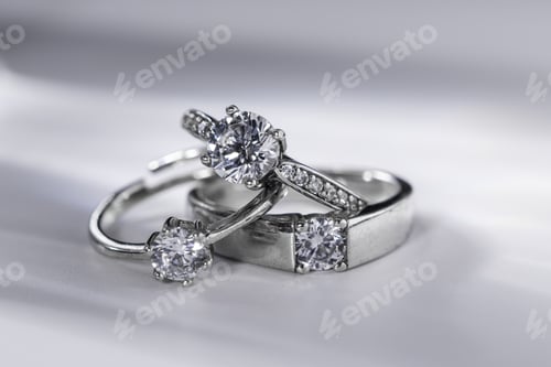 Preview: Selective focus closeup of elegant diamond rings