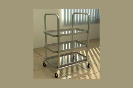 Preview: Three-tiered stainless steel trolley on wheels