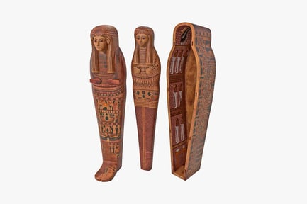 Preview: Carved wooden egyptian sarcophagi with hieroglyphics