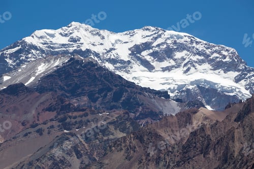 Preview: Aconcagua mountain peak with clear blue sky. Argentina