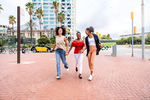 Preview: Three mixed race hispanic and black women bonding outdoors