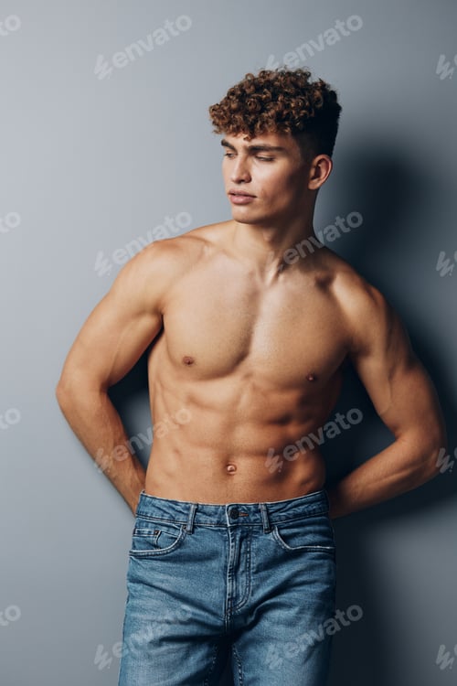 Preview: man beauty fashion care studio strong fit sport sexy model chest