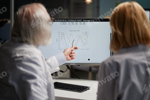 Preview: Senior Man Explaining Scientific Graph to Middle Aged Woman