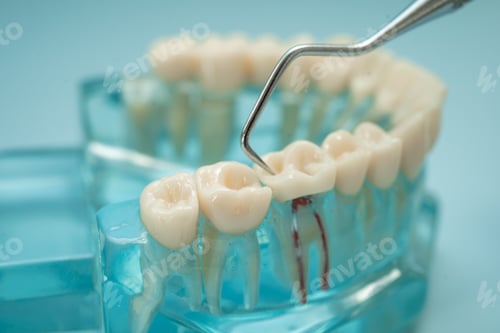 Preview: Dental teeth model with dentist tool for dentistry.