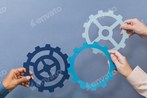Preview: Cogwheel business productivity symbol held by hands
