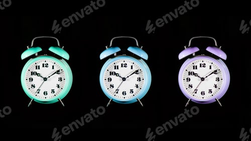 Preview: Three colorful alarm clocks