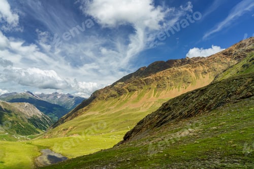 Preview: Mountain landscape along the road to Stelvio pass (Lombardy) at summer