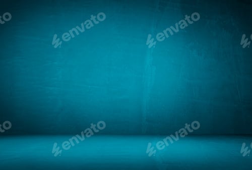 Preview: Vintage grunge blue concrete texture studio wall background with vignette.