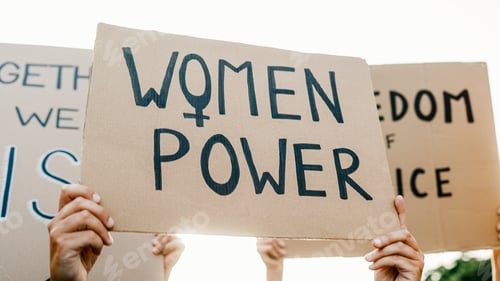 Preview: Group of women protest for female rights at demonstration. Feminist empowerment and equality