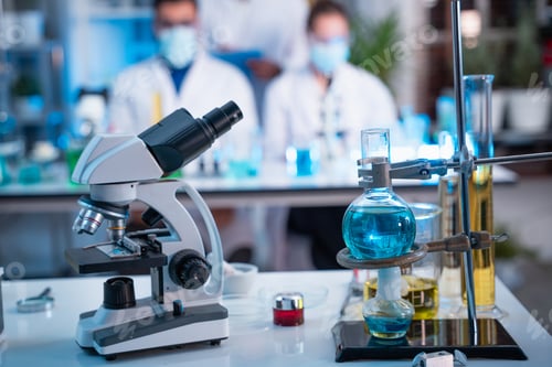 Preview: A group of young scientists are conducting experiments in the lab using a microscope.