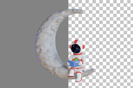 Preview: Astronaut Reading Book On Moon 3D Illustration