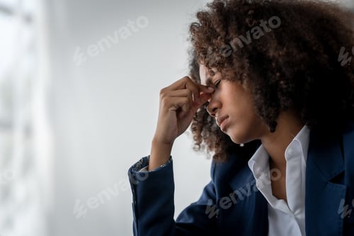 Preview: African american business woman worker stressed at office workplace.