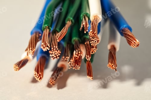 Preview: Electrical wires on light background, closeup view