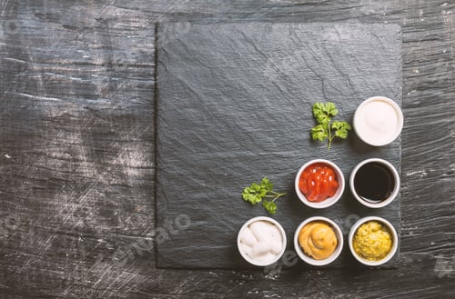 Preview: bowls of various dip sauces