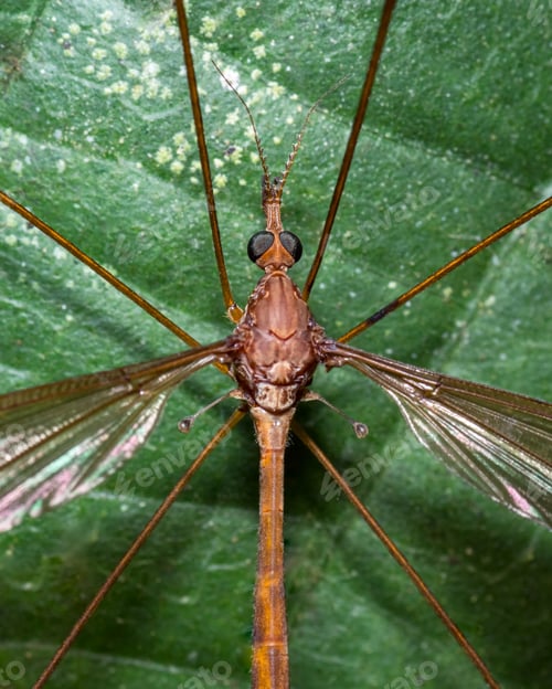Preview: Huge mosquito perched on a tree leaf
