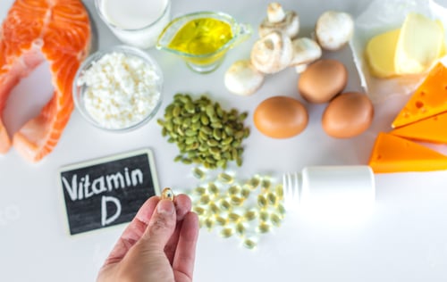 Preview: Products containing vitamin D. Selective focus.