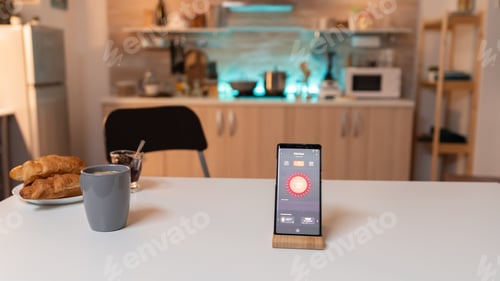 Preview: Smartphone with smart home application to turn on and off the lights