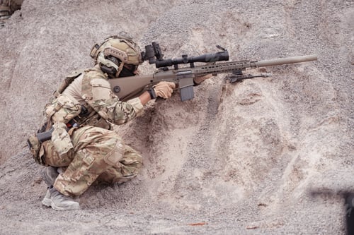 Preview: Soldiers in camouflage military uniforms carrying weapons Reconnaissance missions in rugged mountain