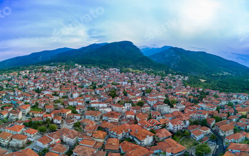 Preview: Panorama of Greek town of Litochoro with small houses