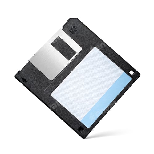 Preview: Black 3.5-inch floppy disk or diskette isolated on white.