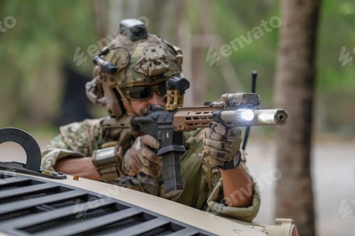 Preview: In Action, Military truck with US Army Rangers with weapons