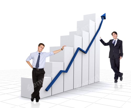 Preview: Business Partners With A Growth And Success Chart Over A White Background