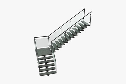 Preview: L-Shaped Commercial Staircase with Glass Railings