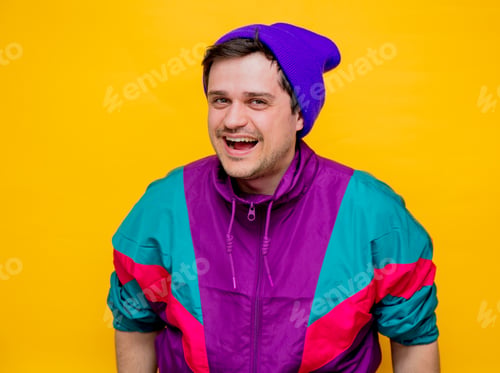 Preview: Funny style white man in 90s jacket and hat