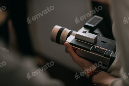 Preview: Professional Film And Video Camera On The Set. Shooting Shift, Equipment And Group. Modern