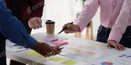 Preview: Group of Diverse Creative discussion about analyzing data financial report and new start up project