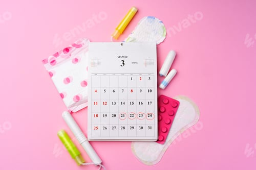 Preview: Calendar page with female menstrual hygienic items