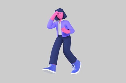 Preview: Confused cartoon woman striding forward