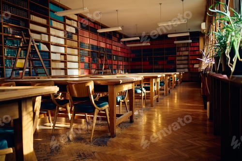 Preview: Library at high school without people.