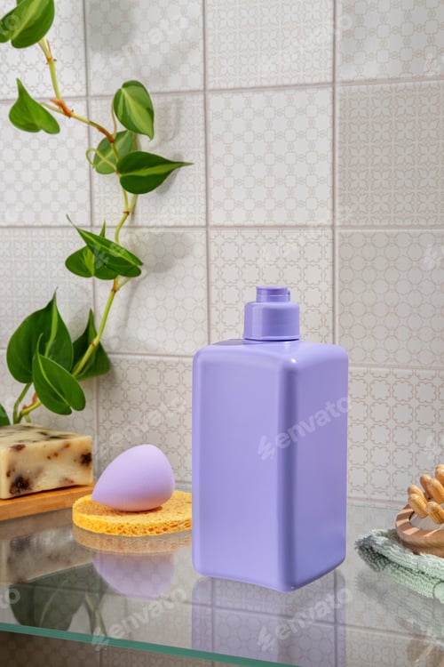 Preview: Cosmetic product in a purple jar, shower gel, face wash, shampoo or liquid hand soap