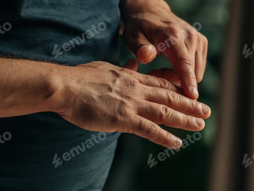 Preview: Close-up of a middle-aged man hands highlighting dry skin