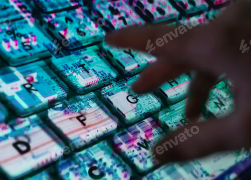 Preview: AI technology Landscape, Man typing at laptop with the computer hardware revealed underneath