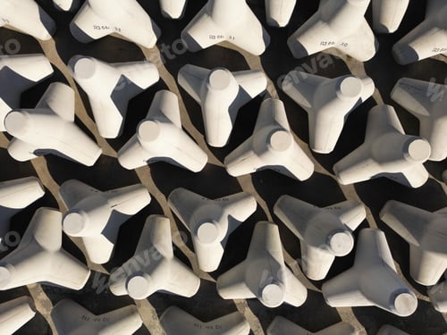 Preview: Top view of the group of tetrapods in Japan on a sunny day