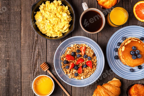 Preview: Delicious breakfast on a rustic table.
